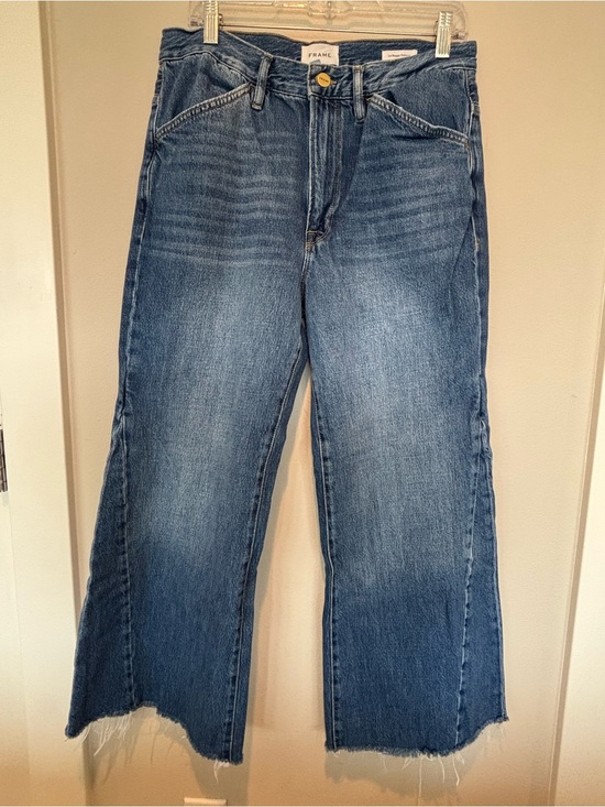 Frame Denim Denim - Frame Denim Blue Le Baggy Palazzo Frayed Hem Jeans